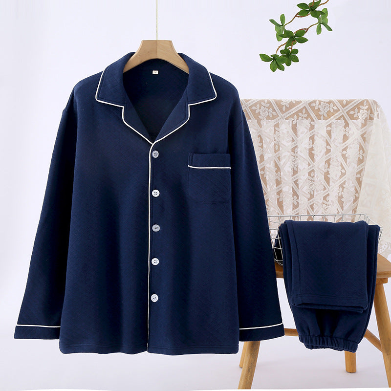 Pair-Pajama-Set, cotton, three-layer quilted, warm