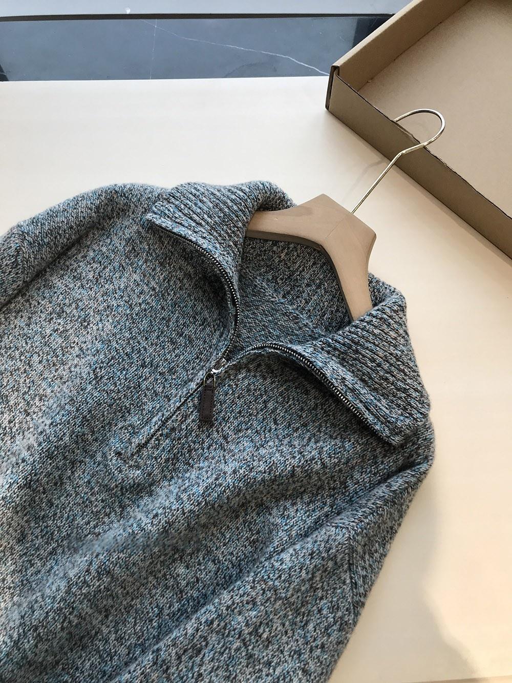 Men's Knit Sweater with Zipper and Stand-up Collar