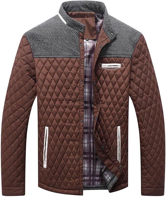 Men's quilted jacket, checkered, for leisure and sport