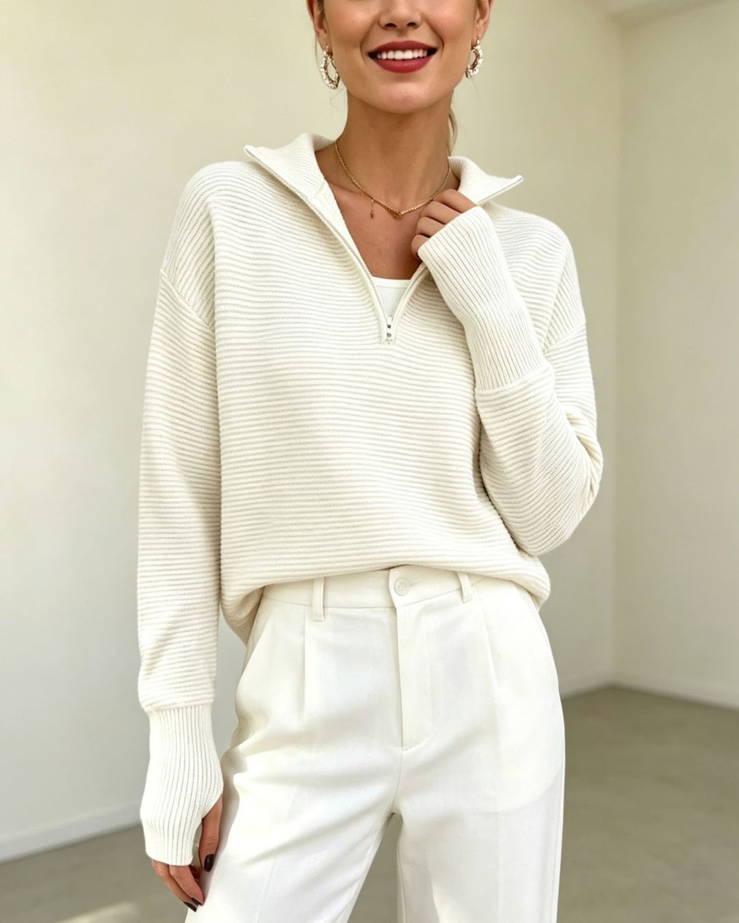 Women's Knit Sweater with Zipper
