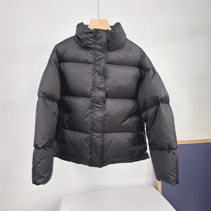 Short down jacket for girls, 95% white duck down, stand-up collar