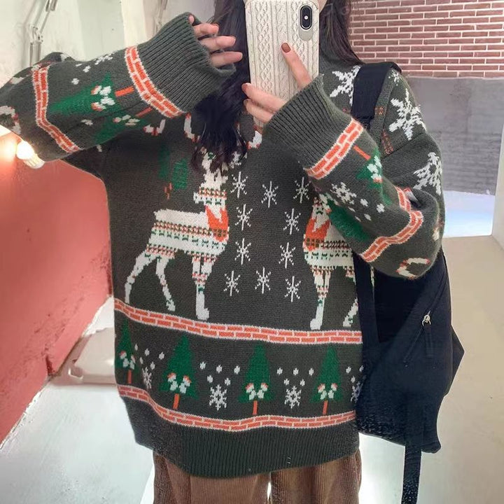 Christmas knitted pullover with embroidery