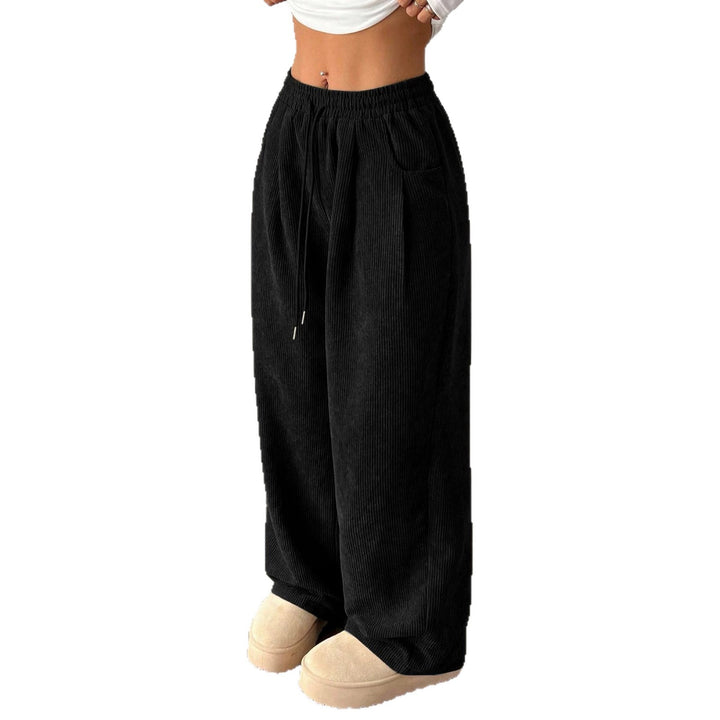 Women's corduroy pants with wide leg and drawstring