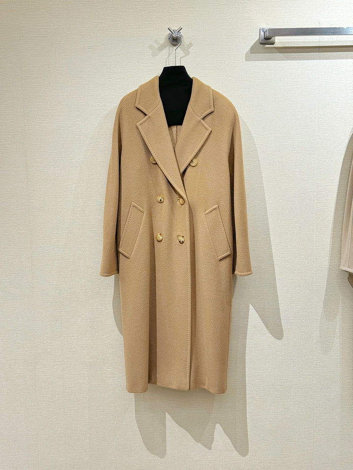 Classic women's wool coat, double-breasted, loose fit