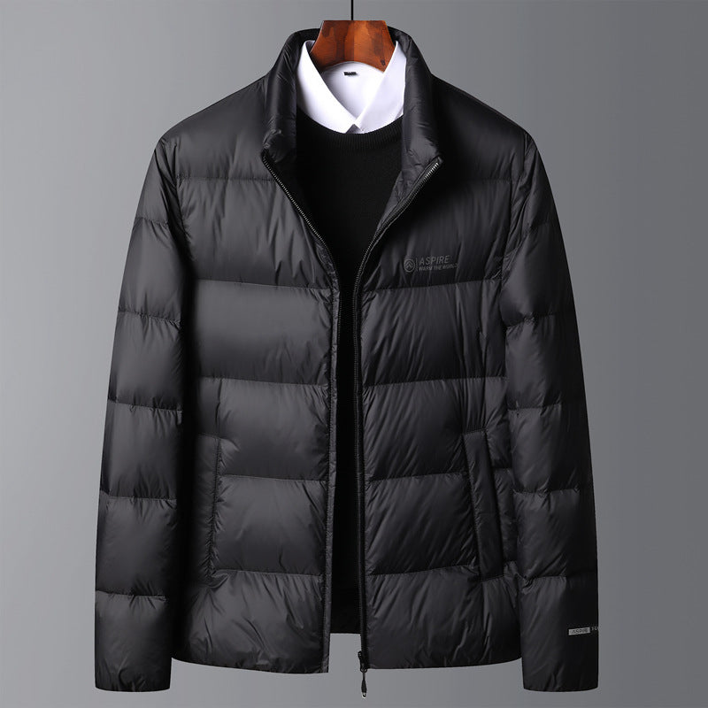 Warm men's down jacket, simple design