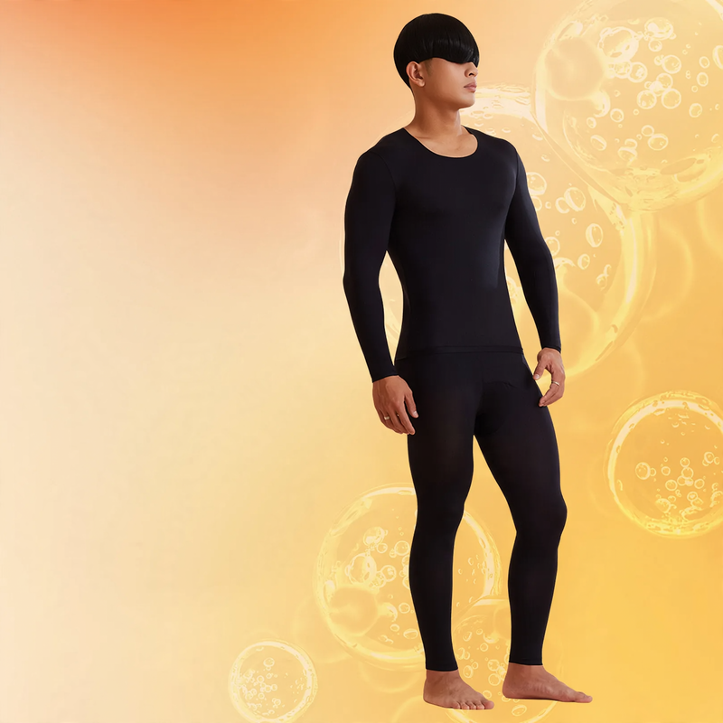 Thin thermal underwear set for men, round neck