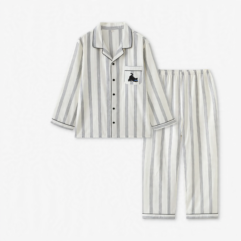 Cotton Pajamas for Couples in Striped Design