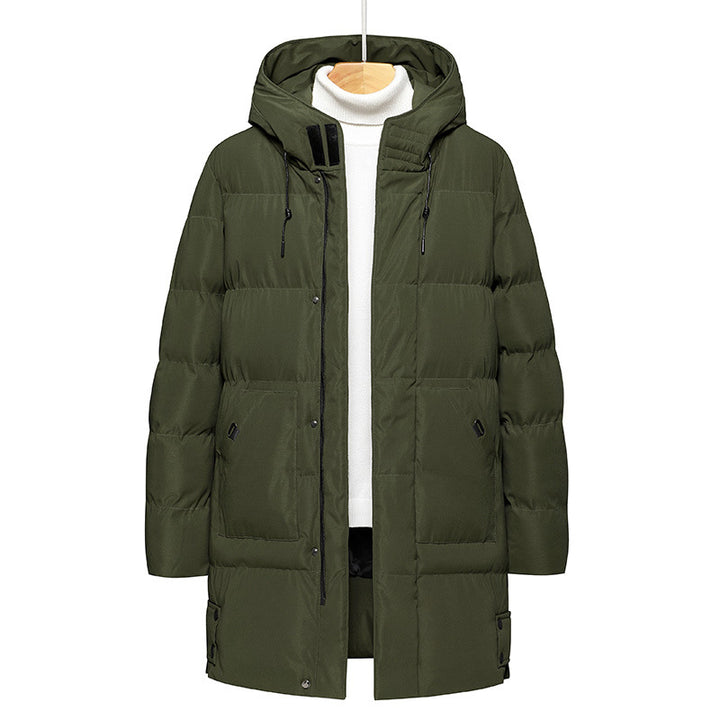 Long men's hooded jacket, lined, windproof