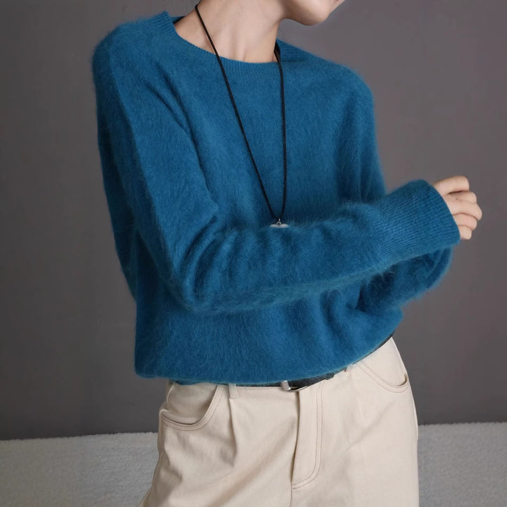 Women's wool sweater, cashmere blend, round neck