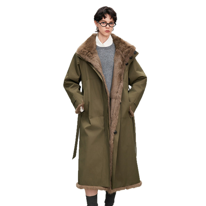 Long women's parka with rabbit fur lining
