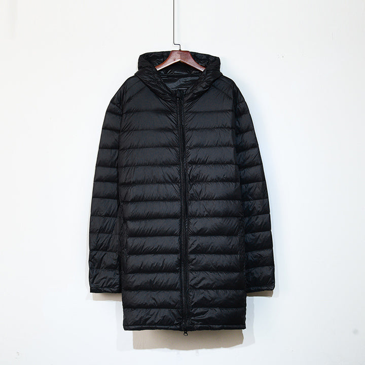 Men's down jacket, mid-length, plus sizes, with hood