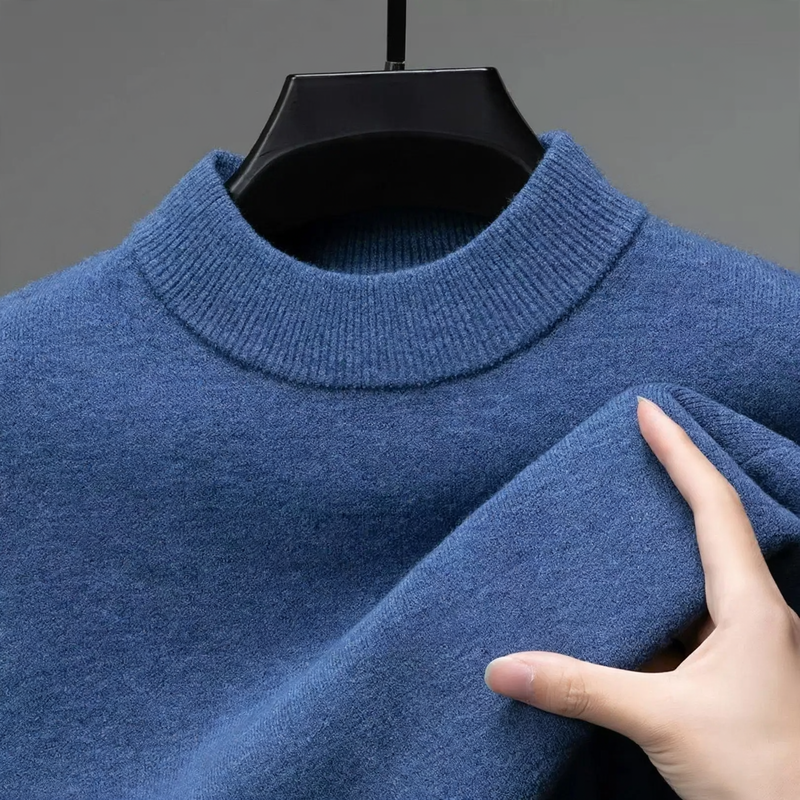 Men's wool pullover, stand-up collar, 100% wool, big sizes