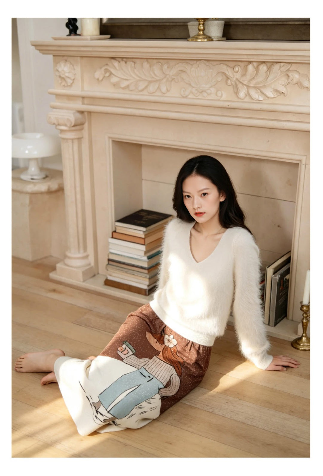Women's knit sweater made of wool blend with V-neck
