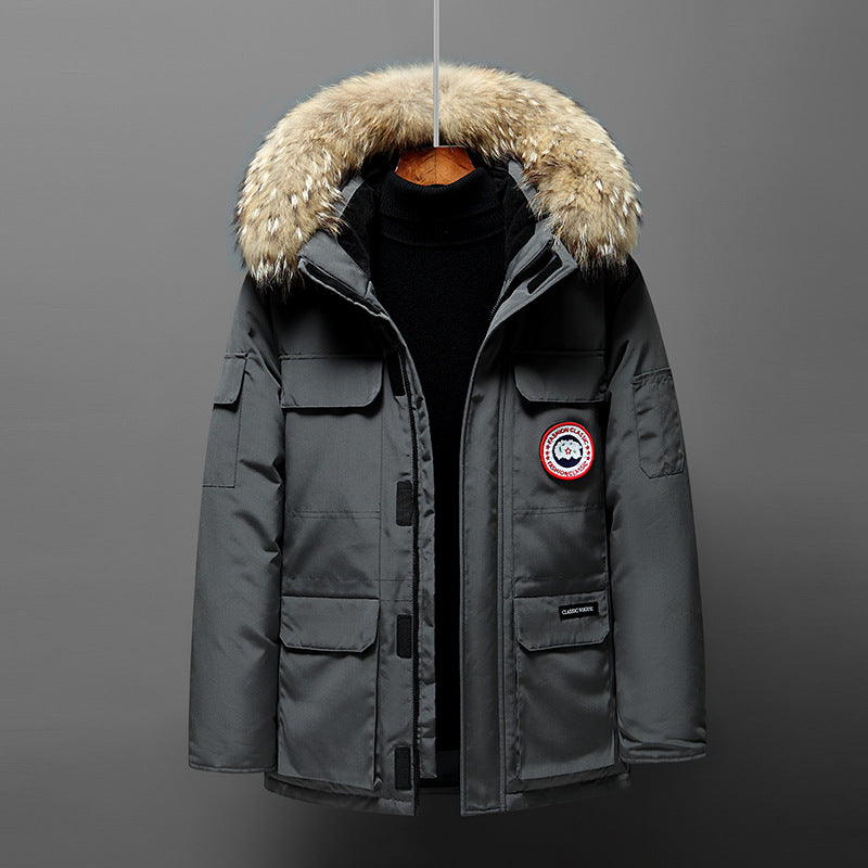 Fashionable unisex down jacket with removable collar