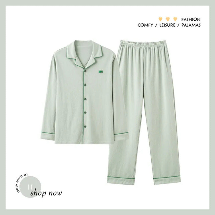Men's pajamas made of pure cotton, long-sleeved