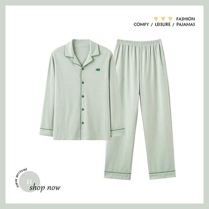 Men's pajamas made of pure cotton, long-sleeved
