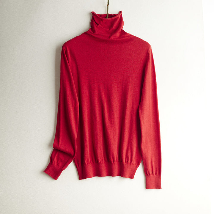 Women's silk knit sweater, standing collar