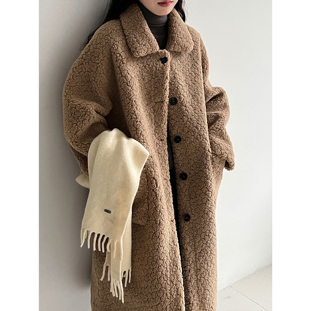 Long Women's Sheepskin Coat, Korean Style