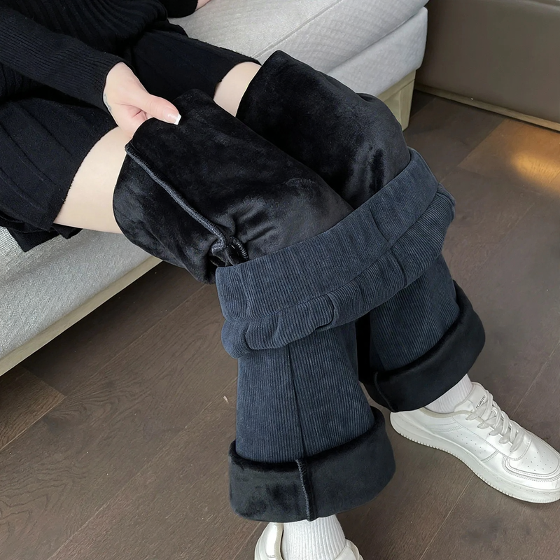 Women's corduroy flared pants, lined, autumn and winter