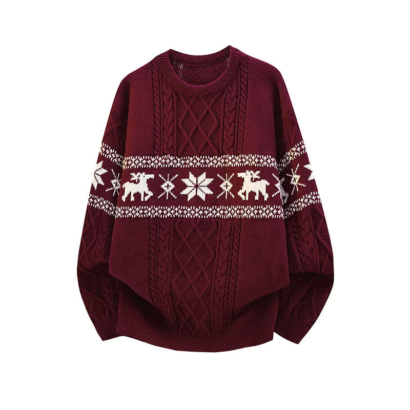 Fair-Isle knitted sweater with reindeer pattern