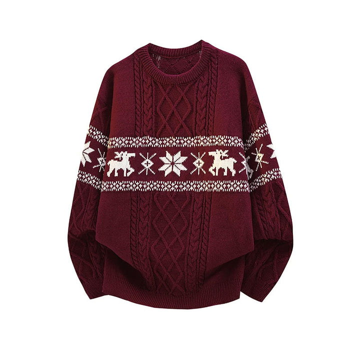 Fair-Isle knitted sweater with reindeer pattern