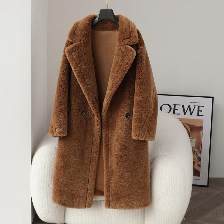 Teddy coat made of virgin wool, mid-length