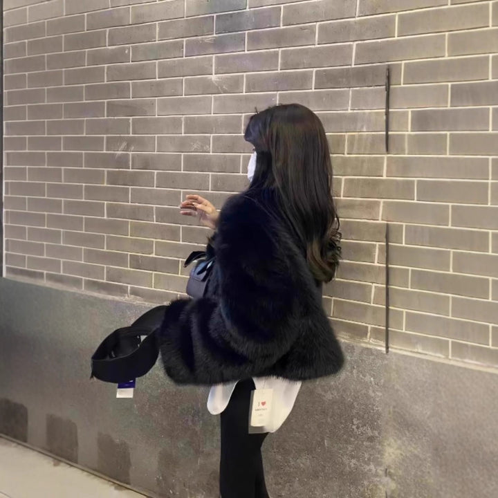 Black faux fur coat for women