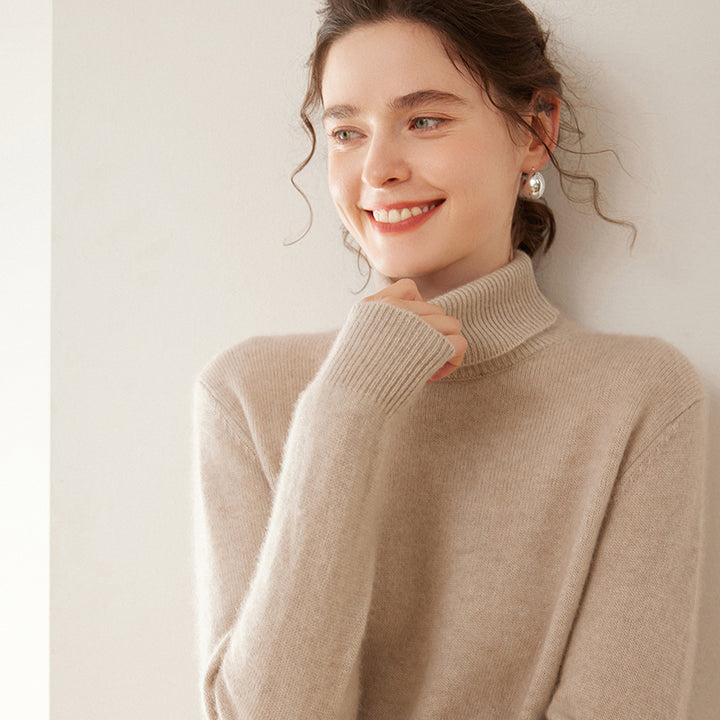 Women's cashmere sweater, high-neck, two-ply, knitted