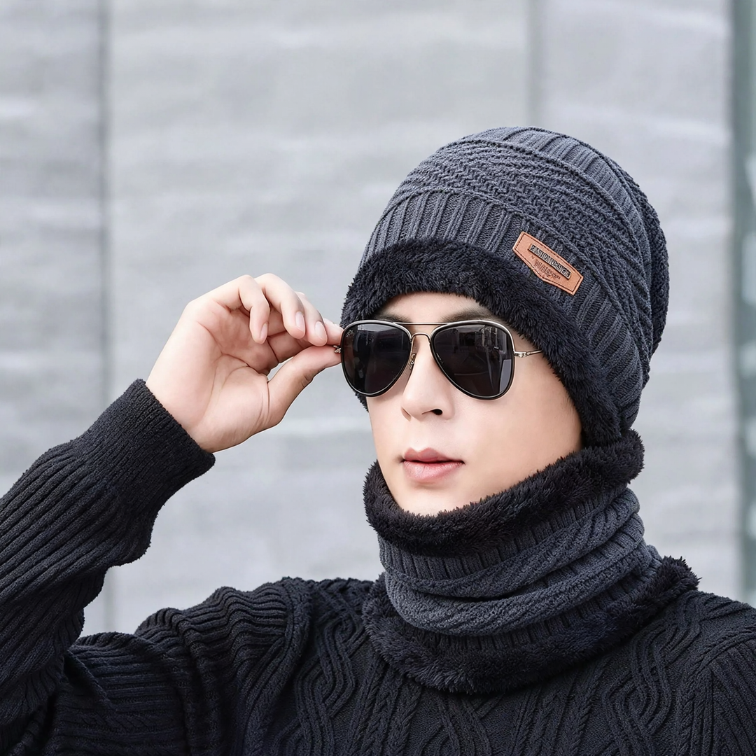 Knitted hat and scarf set for men