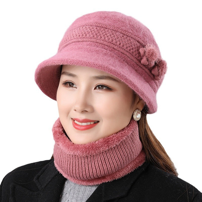Warm set of knitted hat and scarf