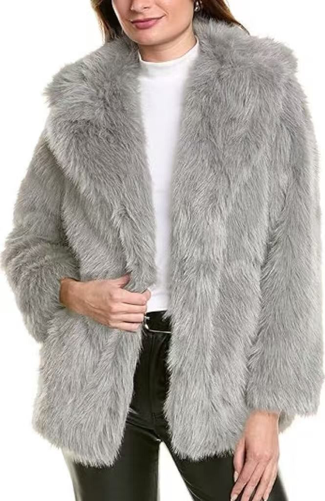 Long faux fur coat with large lapels