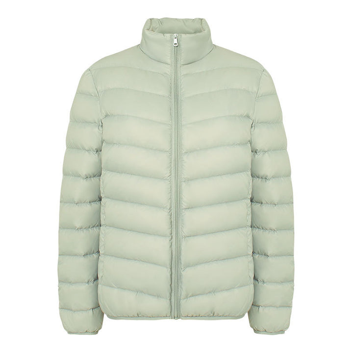 Light women's down jacket with stand-up collar