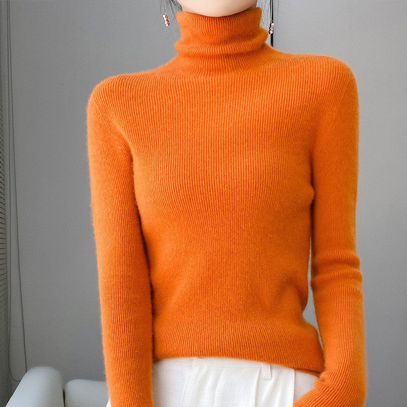 Women's knitted pullover with stand-up collar, long-sleeved, lined