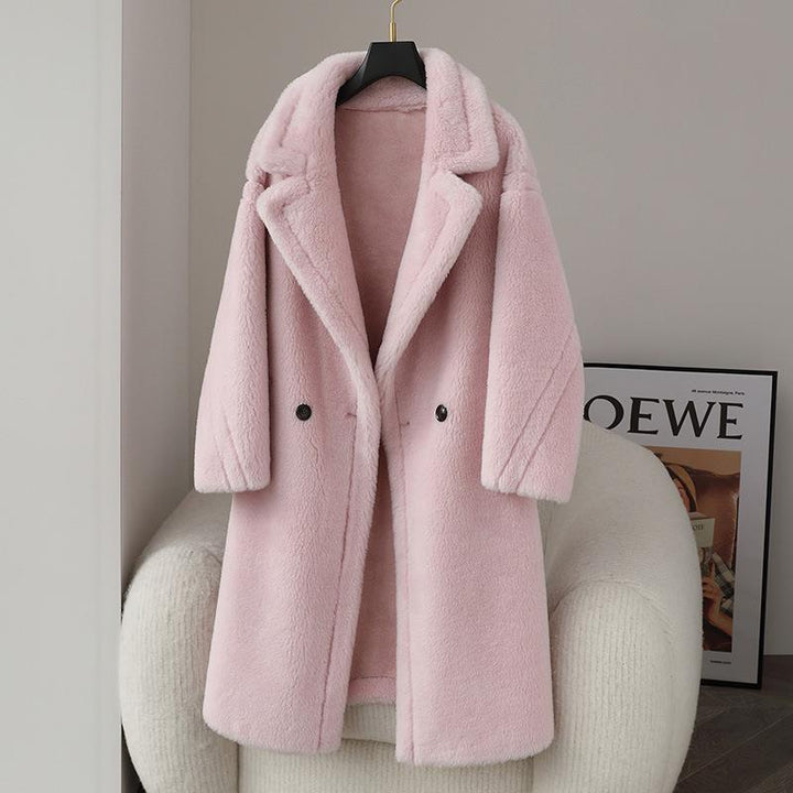 Teddy coat made of virgin wool, mid-length
