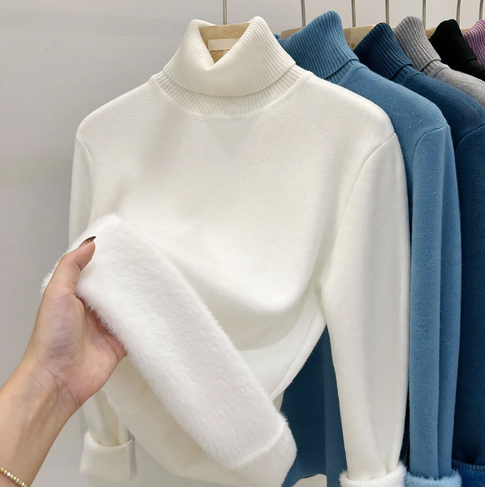 Women's knitted pullover with roll neck, fitted