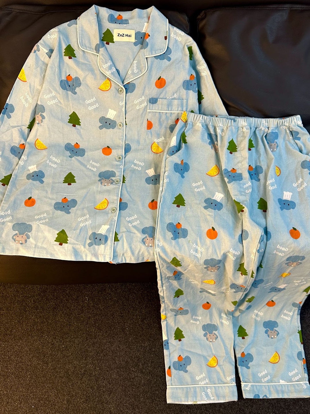 Cotton loungewear, brushed, long, cartoon design