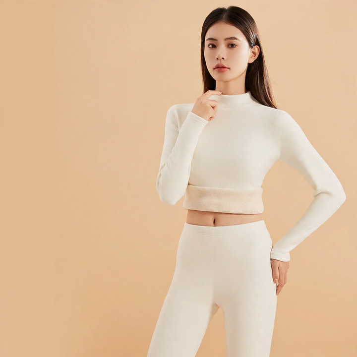 Women's Thermal Underwear Set with Stand-Up Collar