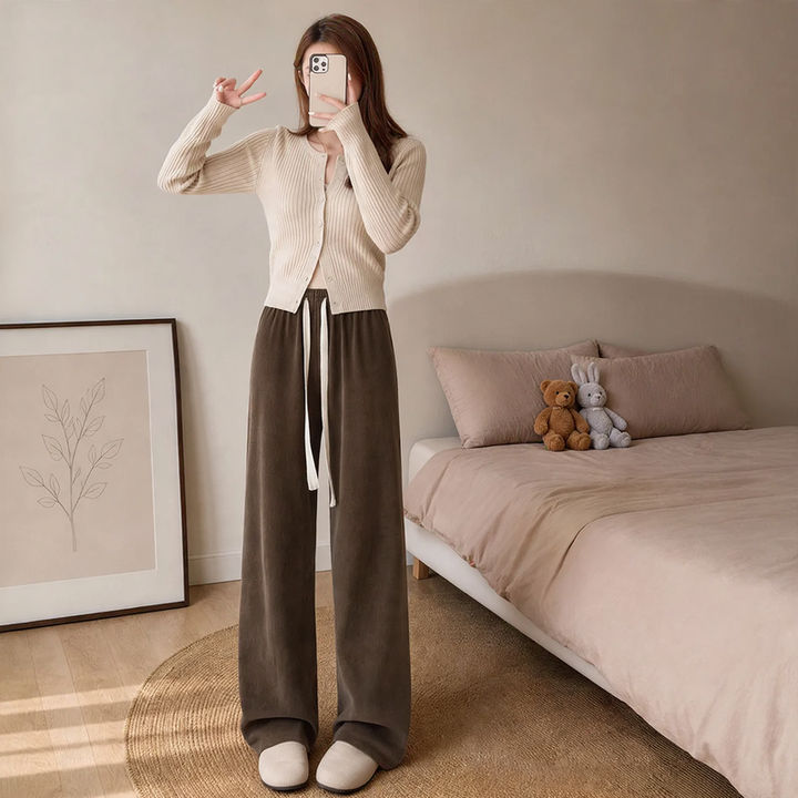 Padded cord trousers, straight cut