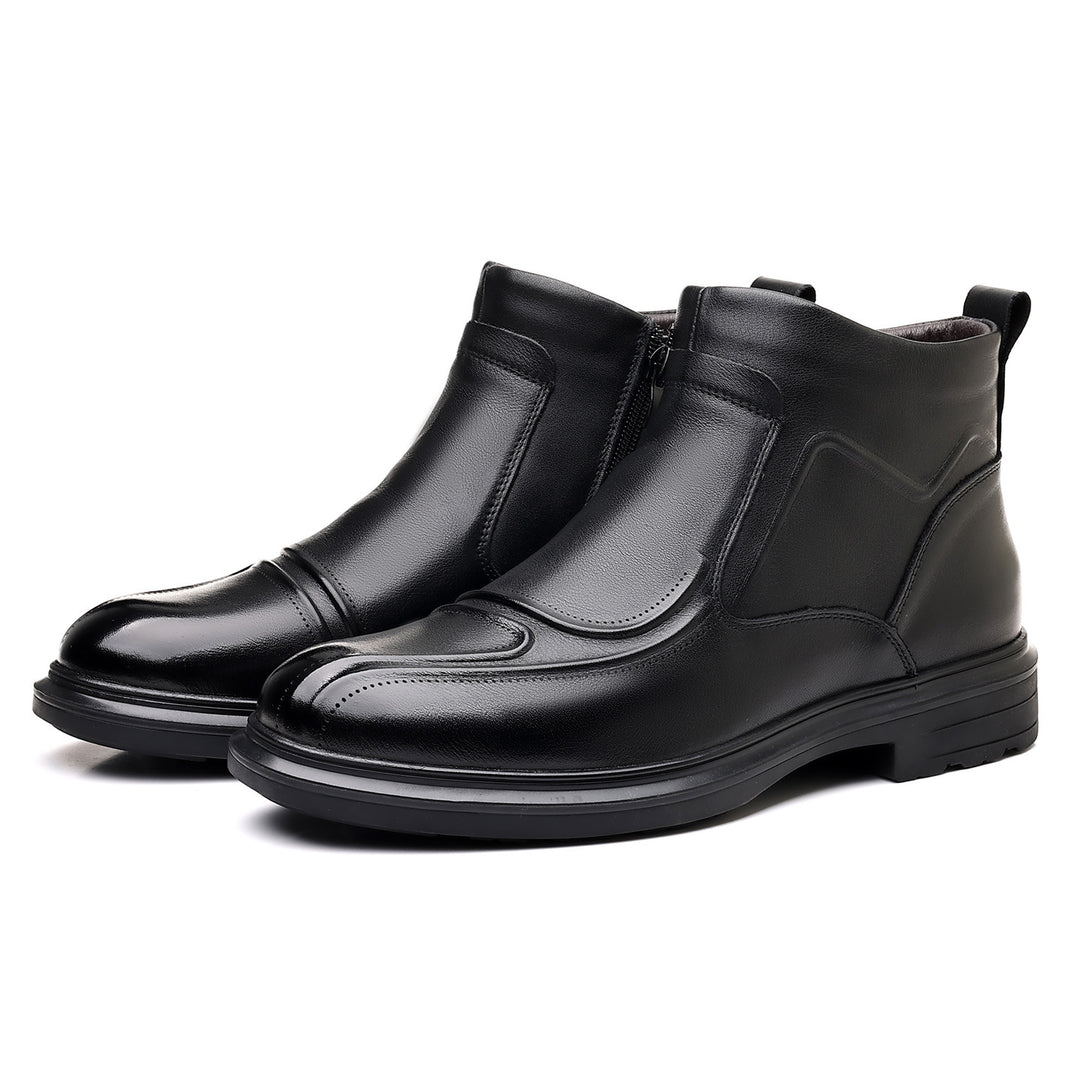Men's winter boots, genuine leather, lambswool, zipper