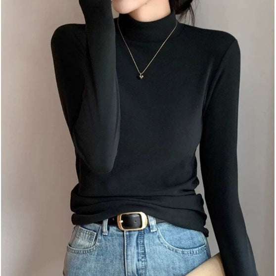 Women's thermal undershirt with stand-up collar, lined