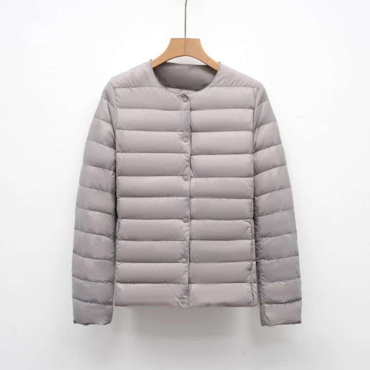 Light women's padded jacket with round neck