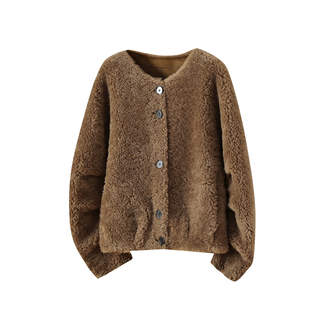 Women’s lambskin jacket, 100% sheep wool, loose fit