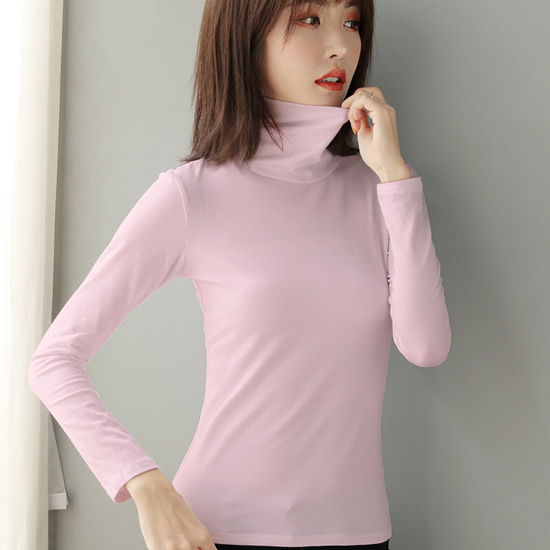 Women's Long Sleeve Base Layer Shirt, Cotton, Stand Collar, Fitted