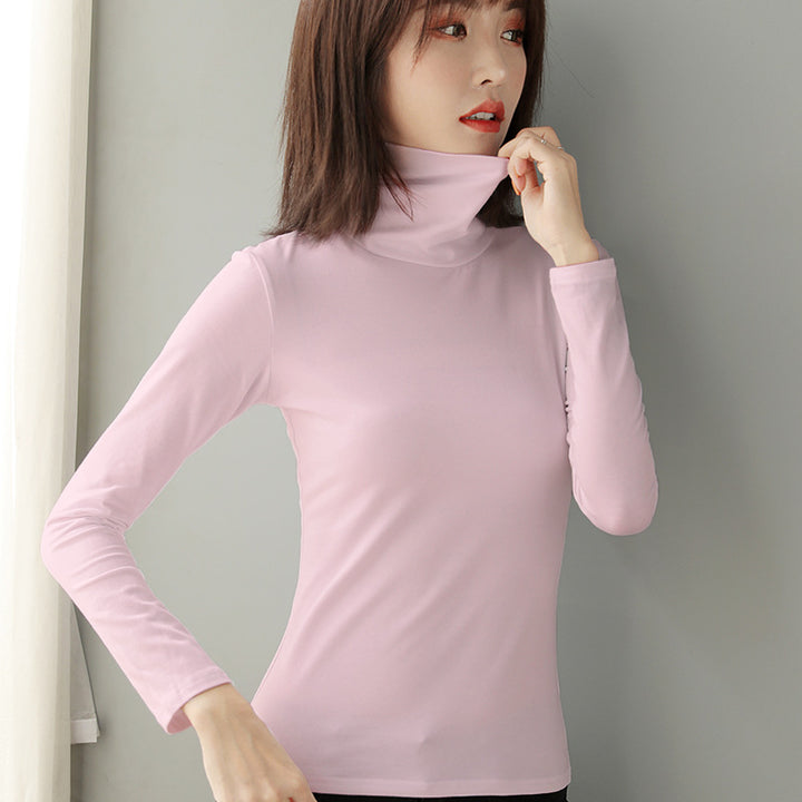 Women's Long Sleeve Base Layer Shirt, Cotton, Stand Collar, Fitted
