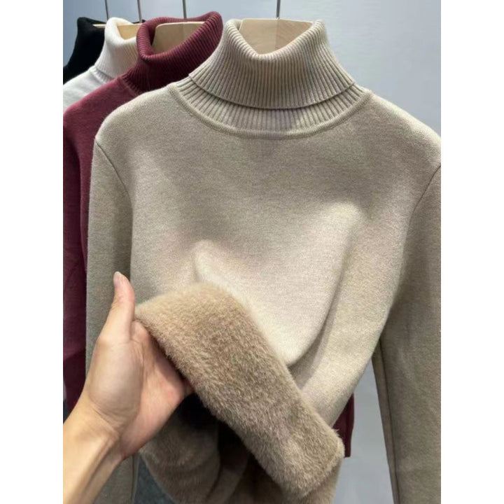 Men's knit sweater with fleece lining and stand-up collar