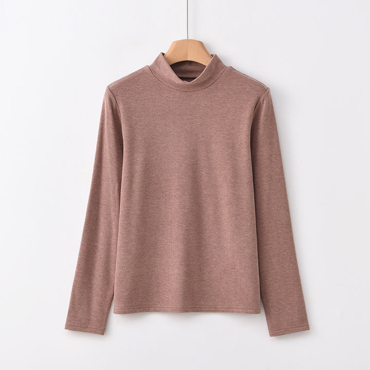 Warm knitted pullover with stand-up collar