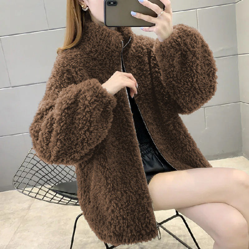Unisex-Sheepskin-Jacket, padded, with stand-up collar
