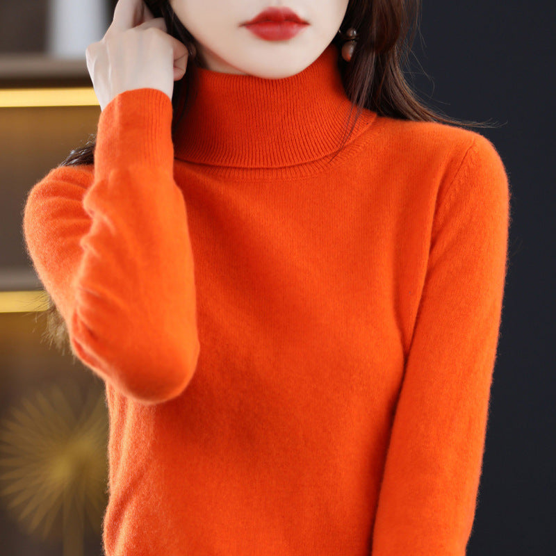 Elegant women's turtleneck sweater, knit, loose fit