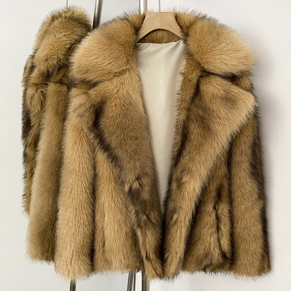 Women’s fur coat, medium length, artificial fur, winter