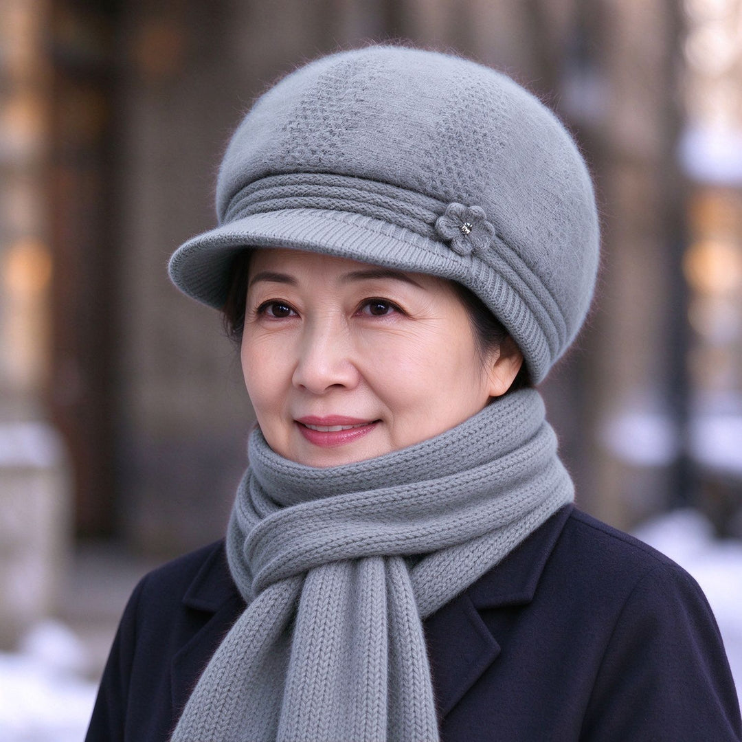 Winter knit set for women: hat and scarf with ear protection